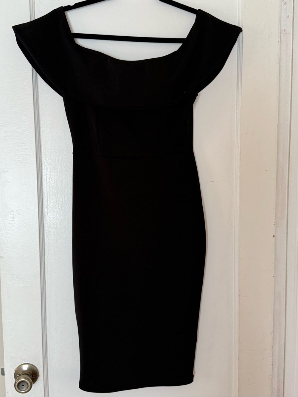 Lock & Key Classic Off-Shoulder Black Sheath Dress